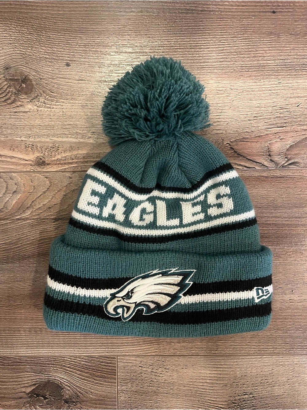 NFL Green Pom Knit Beanie with Eagles Logo